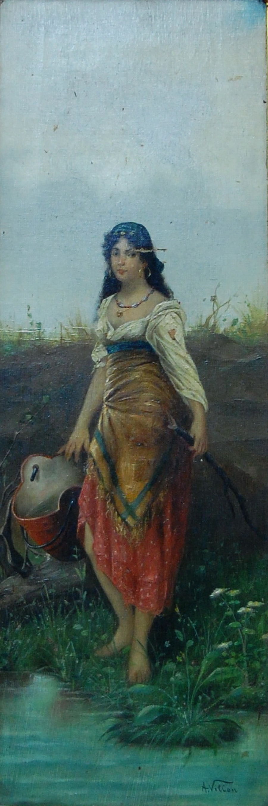 Romanticism Oil painting River Girl by A. Villon