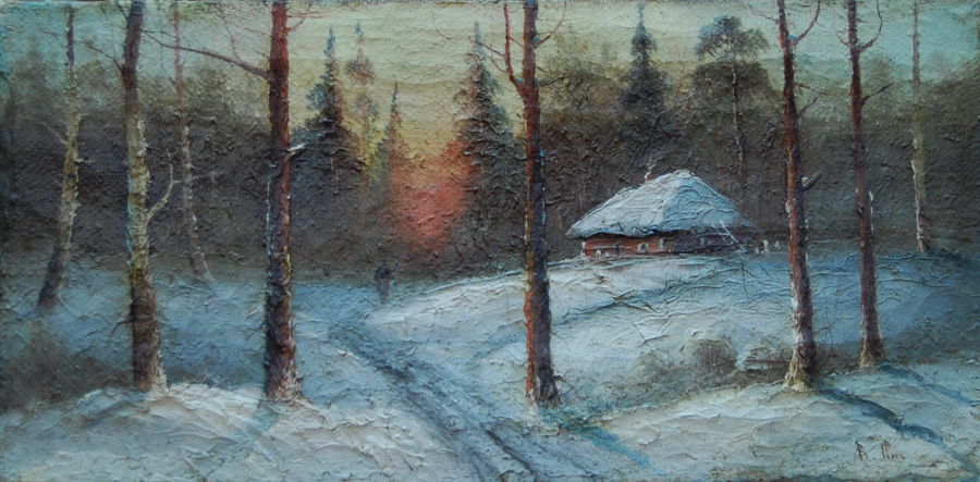 Impressionism Oil painting Winter Forest by Unknown artist