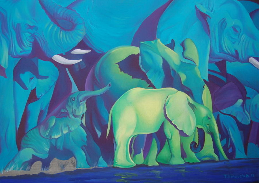 African Oil painting Blue Dream by Tatyana Binovska