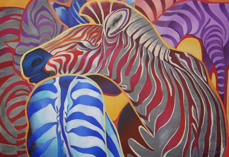 African Oil painting Zebras by Tatyana Binovska
