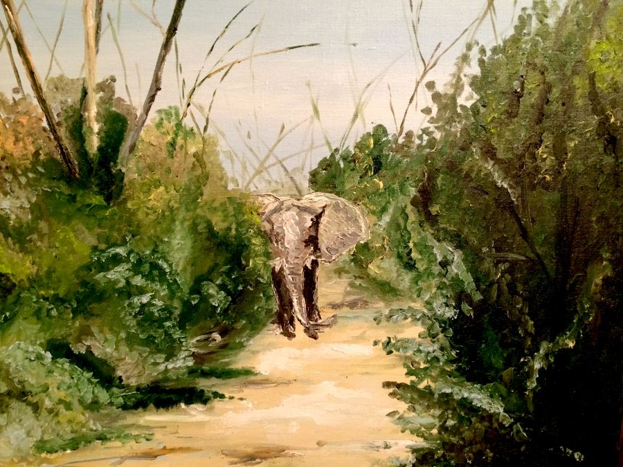 African Oil painting South African elephant by Vera Tsepkova