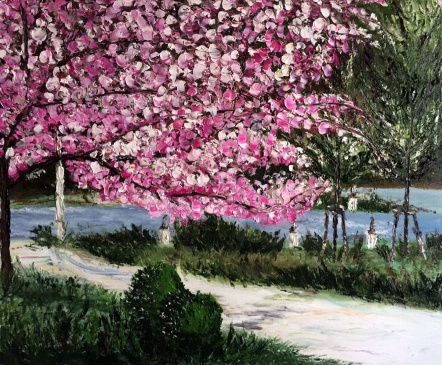 Realism Oil painting Sakura in Japan by Vera Tsepkova