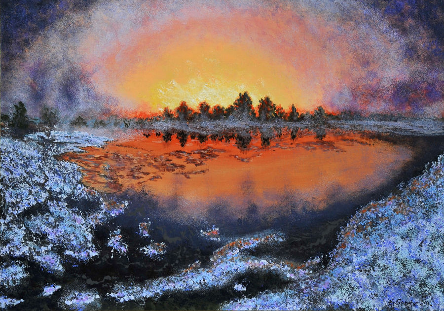 Impressionism Acrylic painting Sunset by Elena Sense