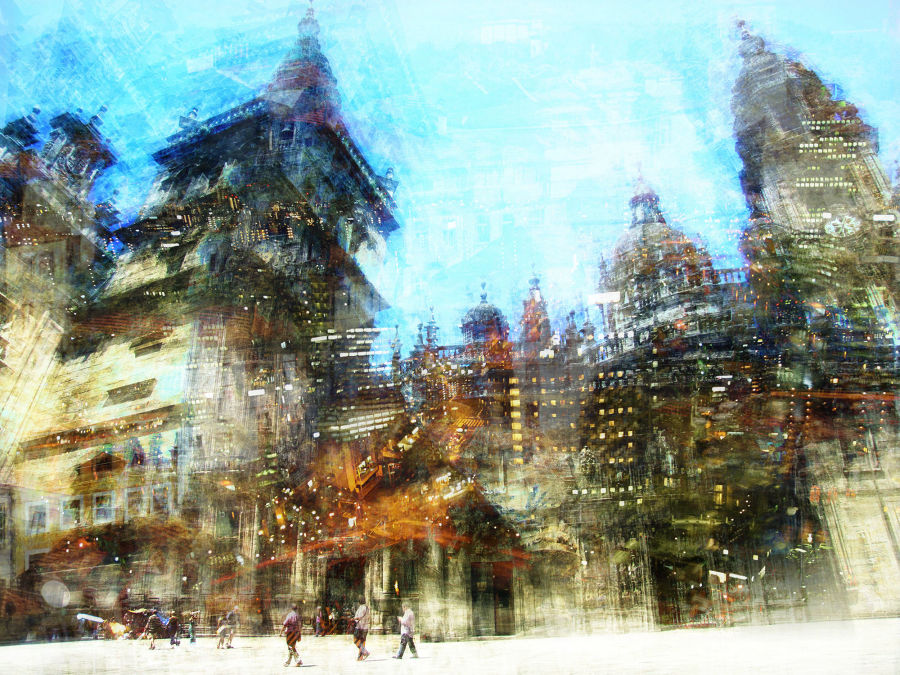 Abstract Mixed Media painting lights of Santiago by brut carniollus