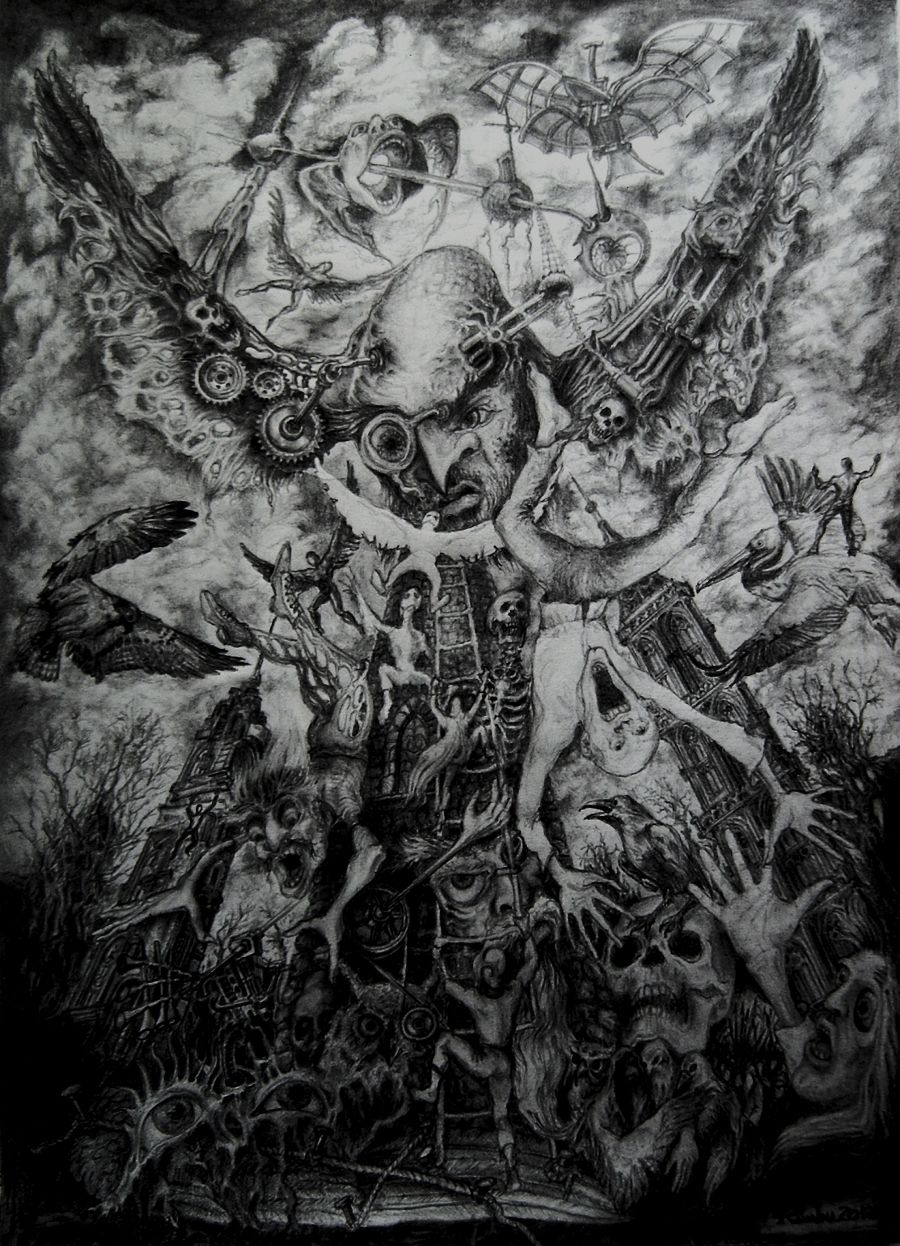 Surrealism Pencil painting Dark Side of The Fligh by Rimbu Iulian