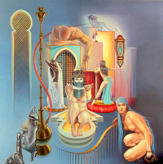Surrealism  artwork Golden Cage by Gyuri Lohmuller