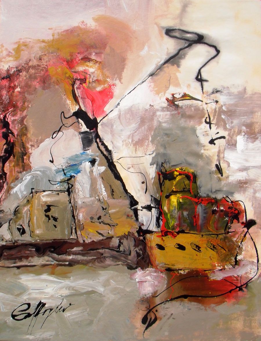 Abst. Expressionism Acrylic painting Port life by Gisela Gaffoglio
