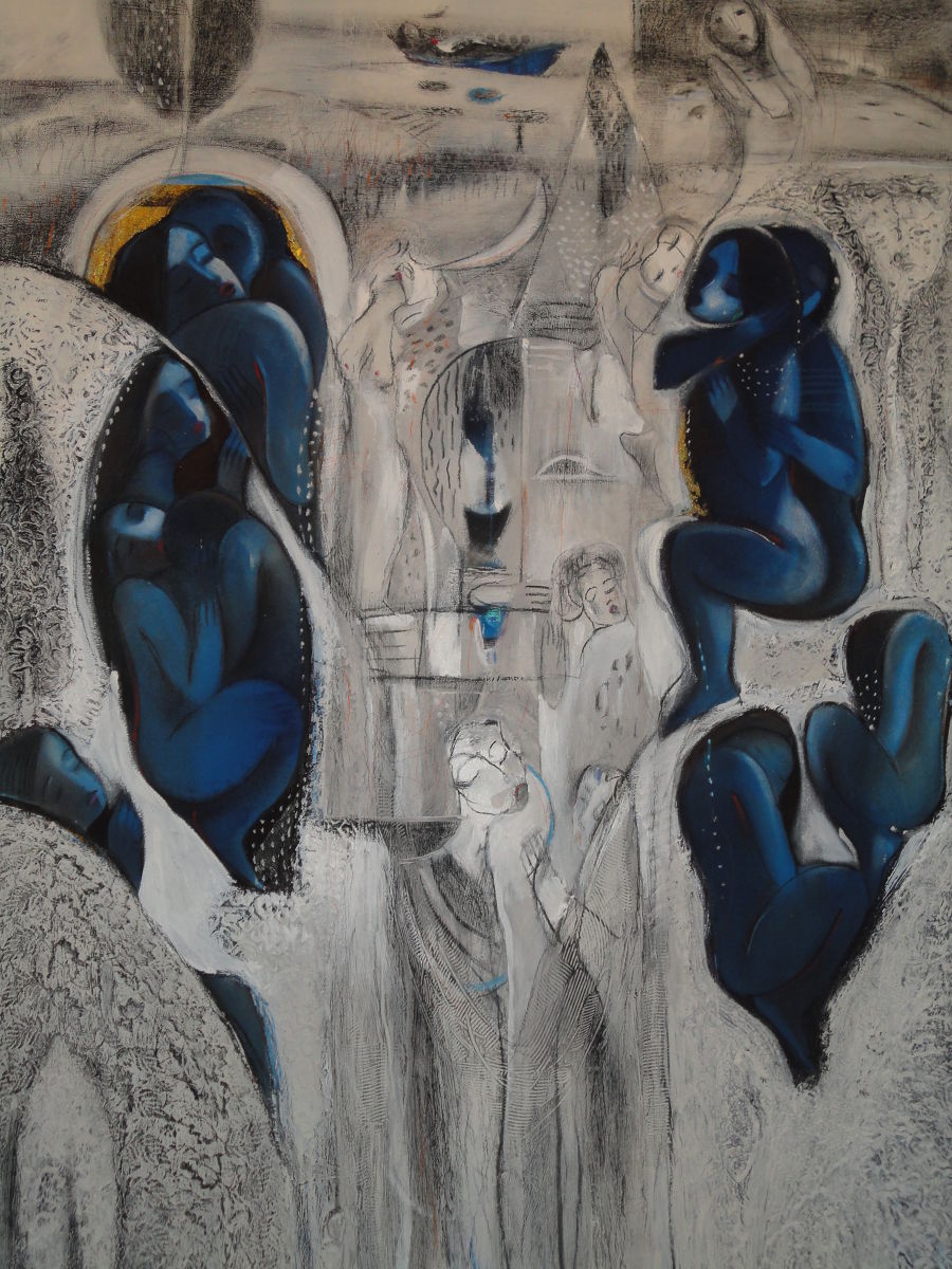 Abst. Expressionism Mixed Media painting Love in the Whiteness of Nature by Zuhair Hassib