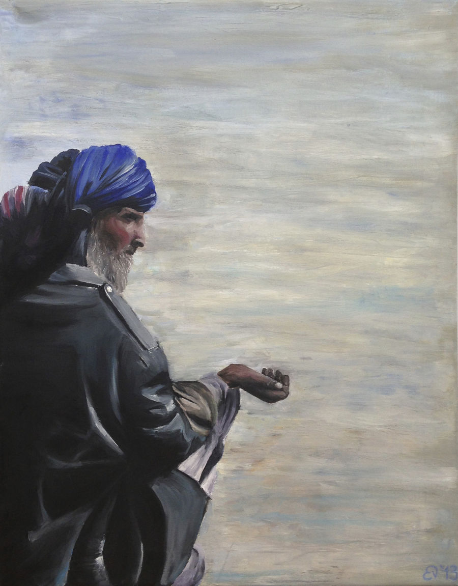 Realism Oil painting Pakistani man by Elisenda Vila