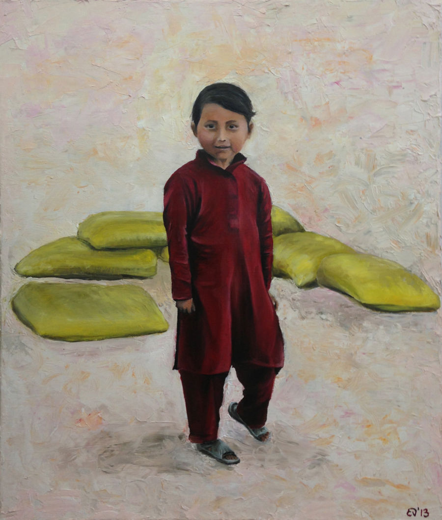Realism Oil painting Nepali Child by Elisenda Vila