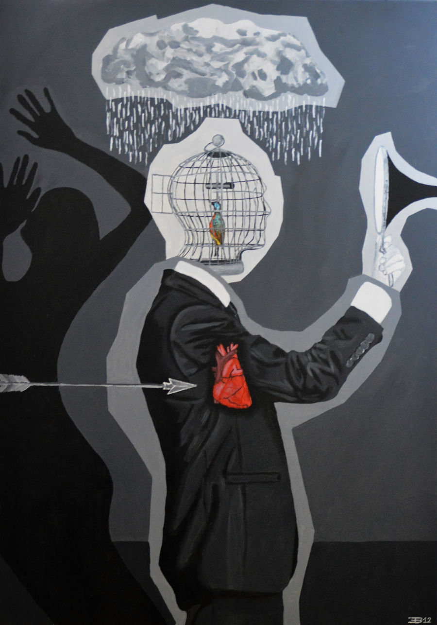 Surrealism Acrylic painting Why Does It Always Rain On Me by Eduardo Bessa