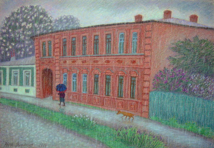 Impressionism Oil Pastel painting Rain on the last Wednesday by Anna Iarmoliuk