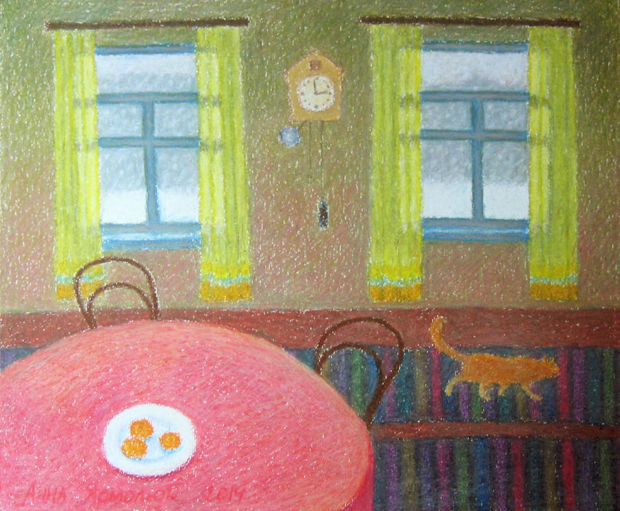 импрессионизм масляная пастель живопись Winter through the windows от Anna Iarmoliuk