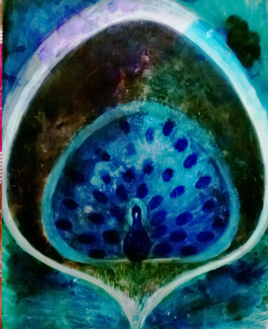 Abstract Mixed Media painting Peacock by Neeta Thadeshwar