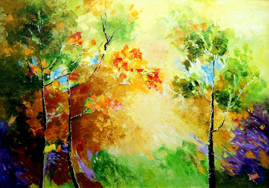 Abstract Oil painting Autumn by Bahadur Singh
