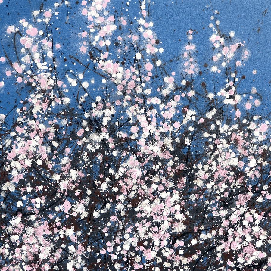 Abstract Acrylic painting Pink Blossom in Spring by Simon Fairless