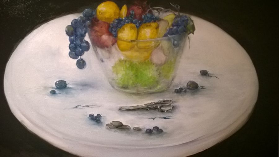 Romanticism Oil painting Grapeful Scissors by Karyn Shafique