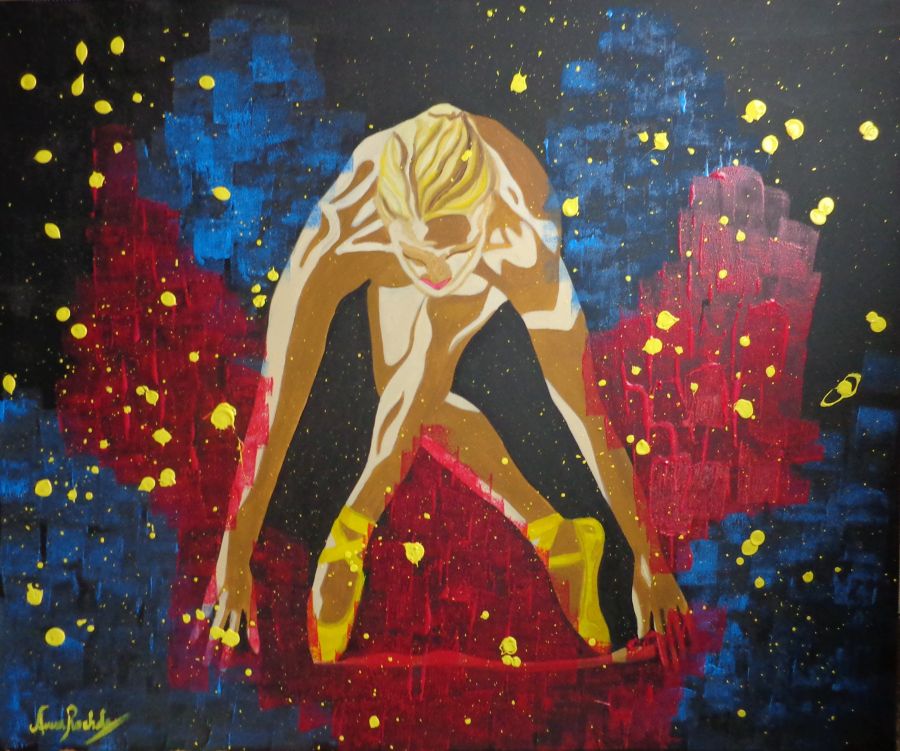 Contemporary Acrylic painting Golden Ballerina by Anna Rocheta