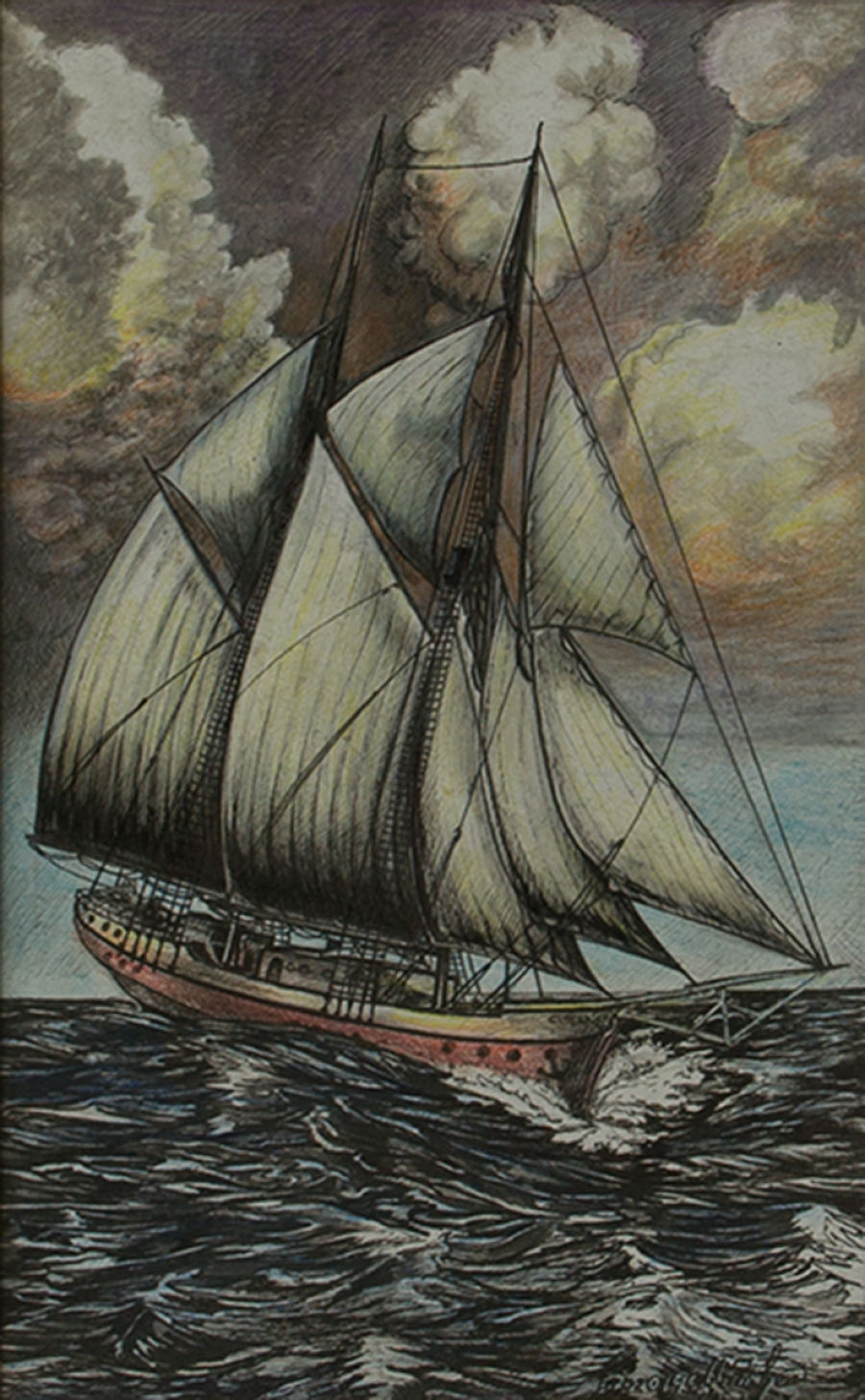 Contemporary Mixed Media painting Yacht by Nikolay Matvienko
