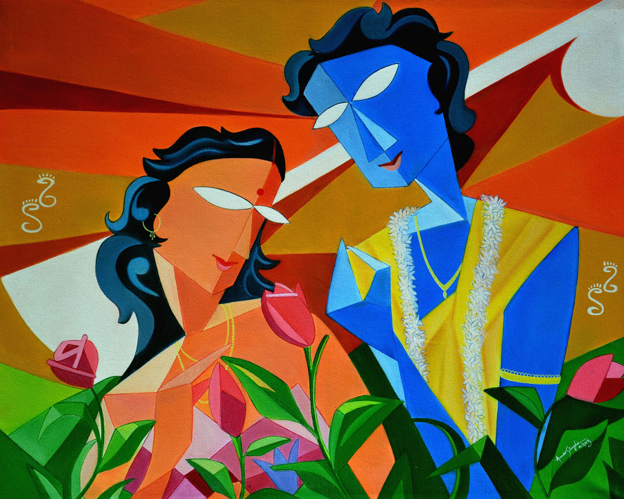 Contemporary Oil painting Sree Raag With Ragini Malasree by Amar Singha