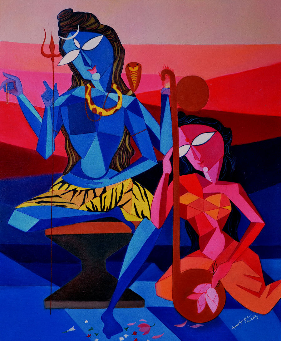 современный масло живопись Vairaba Raag With Ragini Vairabi от Amar Singha