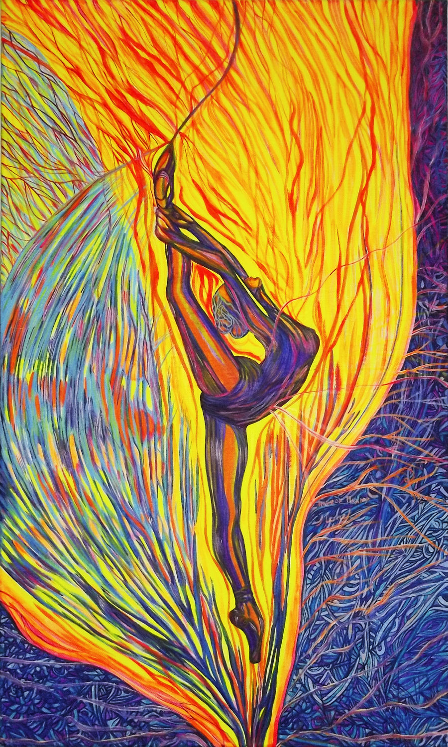 Surrealism Tempera painting Arabesque Flame by Lola Lonli