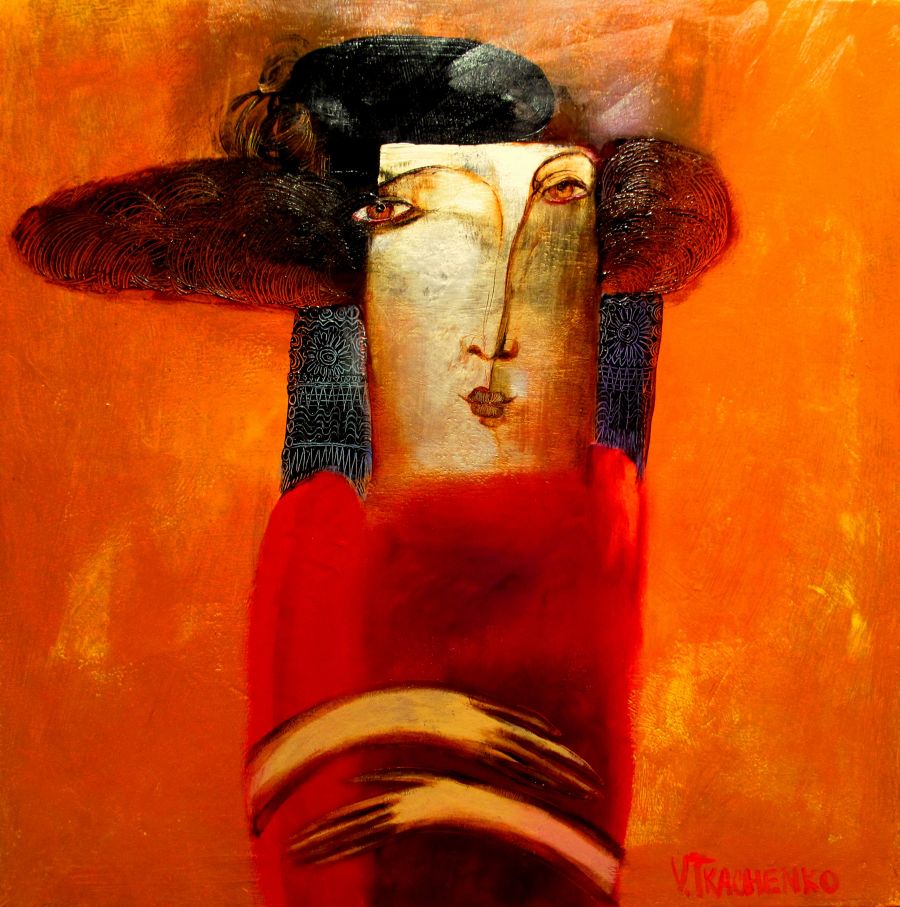 Contemporary Acrylic painting Black Hat by Victor Tkachenko