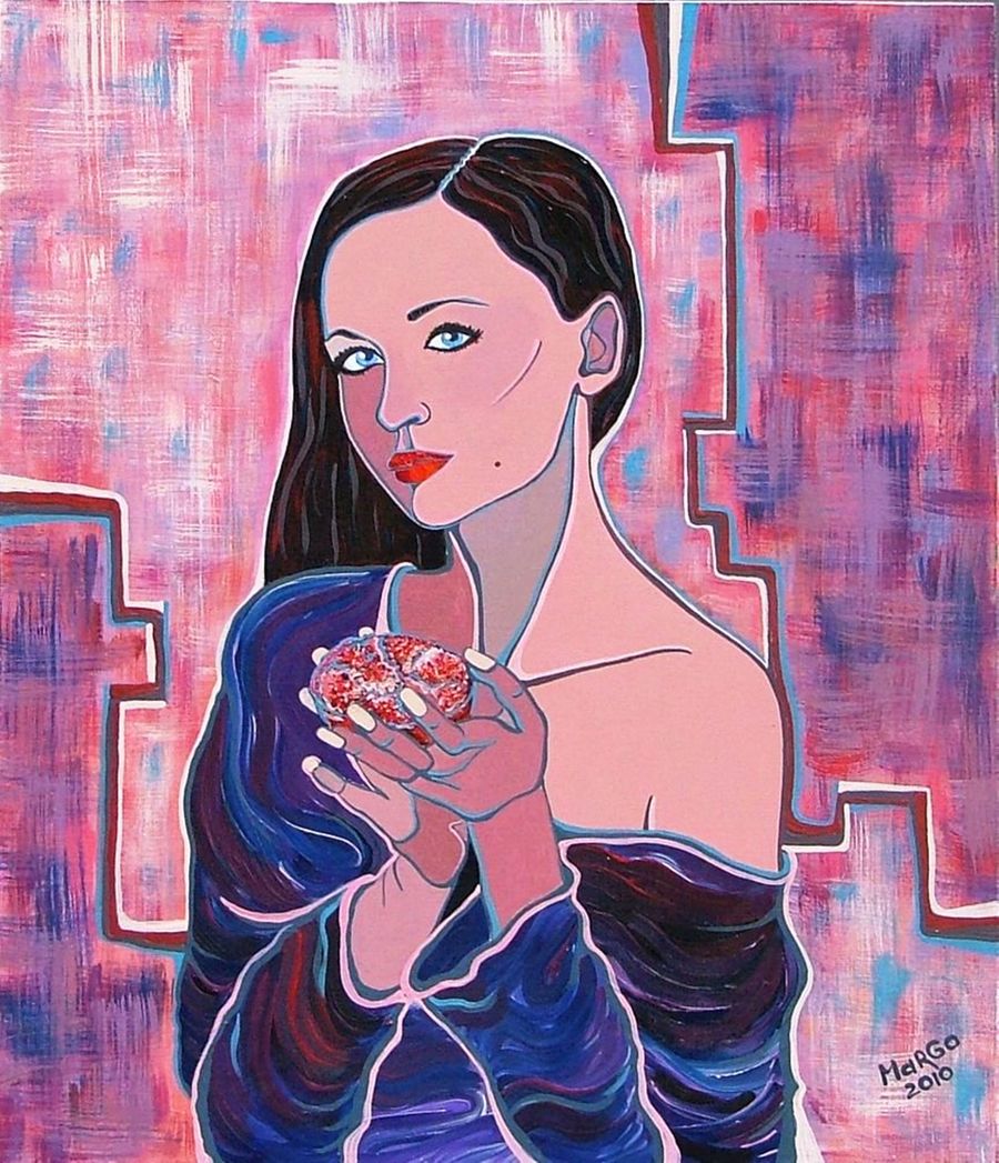 Contemporary Acrylic painting Girl with a pomegranate by Marina MarGo Gromenko