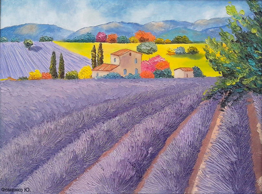 Impressionism Oil painting Field Of Lavender by Yuliana Fomenko