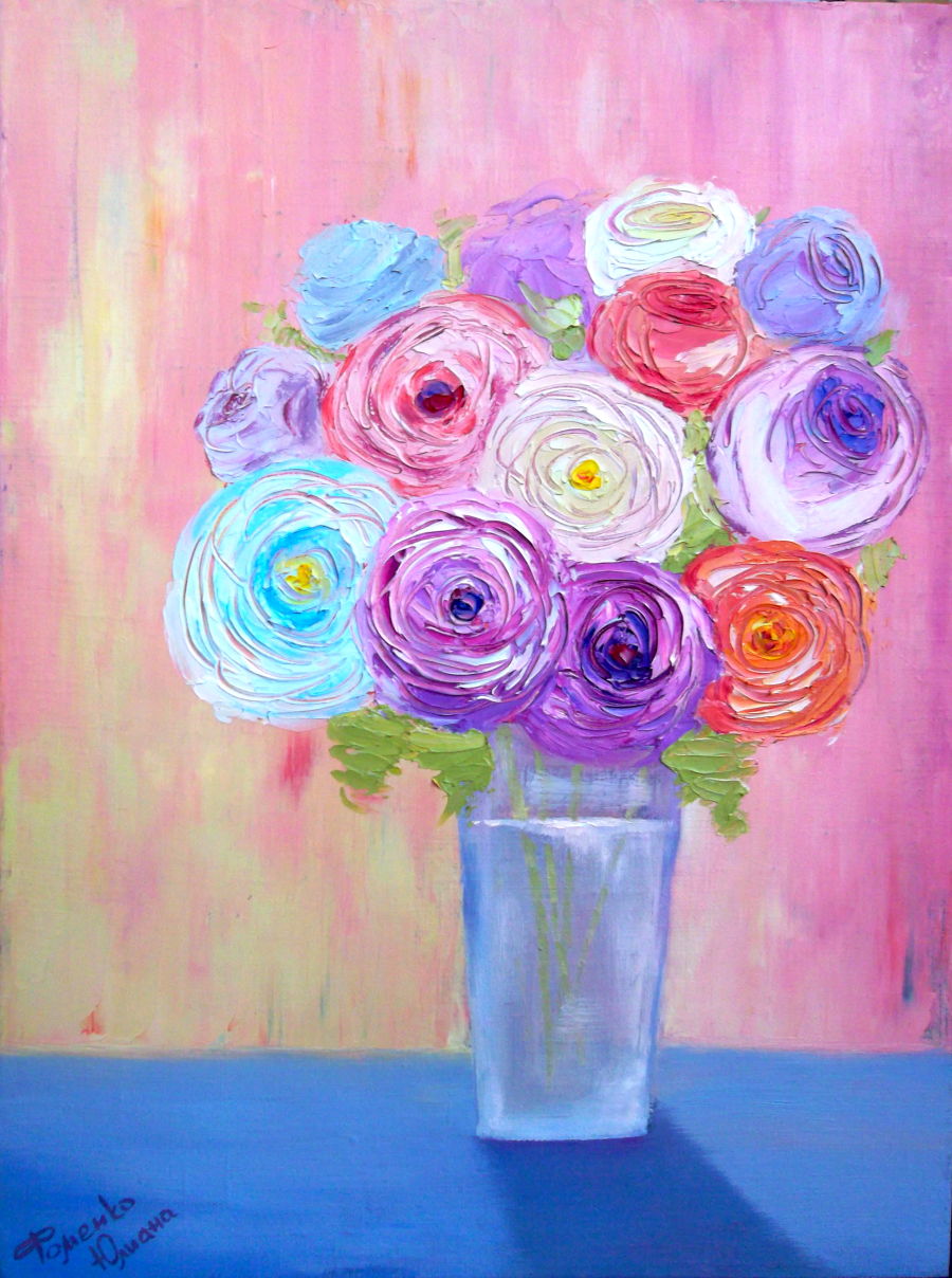 Modern Oil painting Ranunculus by Yuliana Fomenko