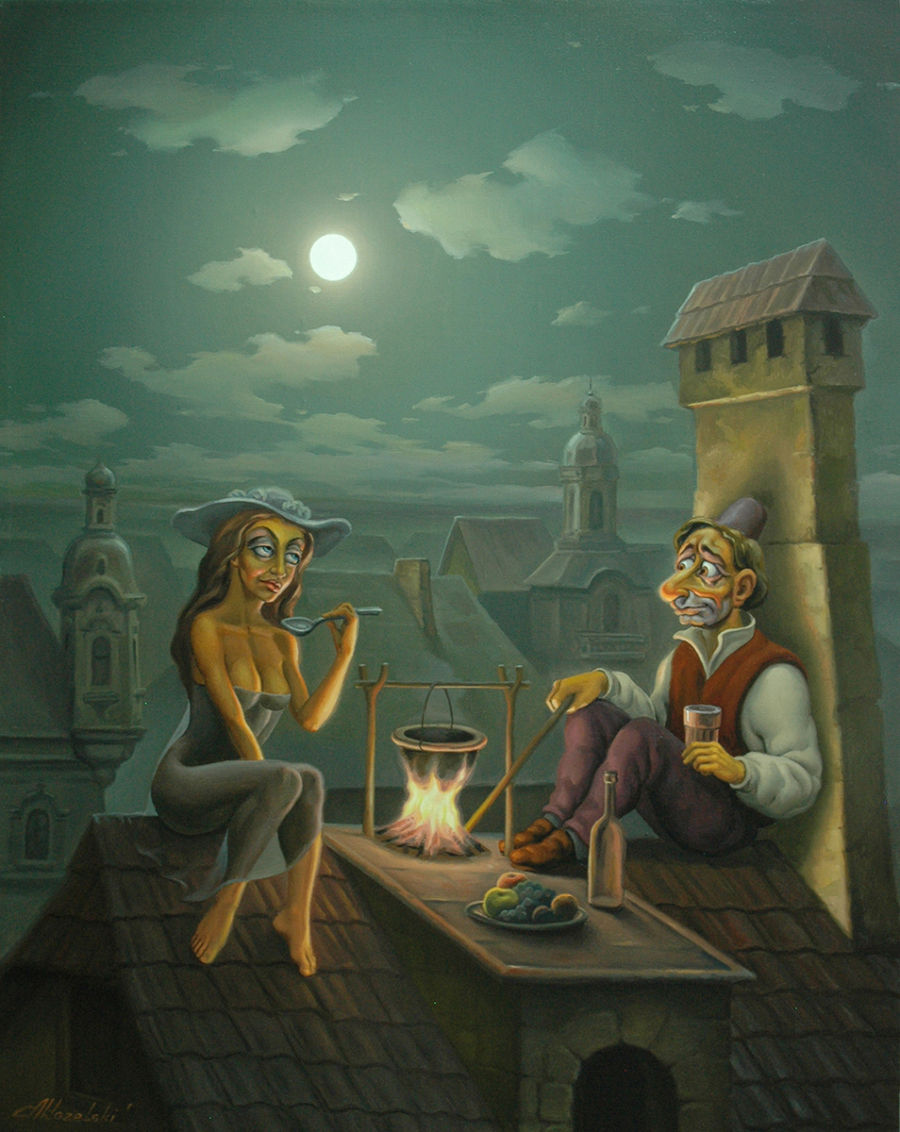 Illustration Oil painting Romantic dinner by Anatoly Kozelskiy