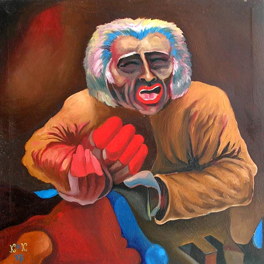 Modern Oil painting Mr. Rubik by KRK kosta kachkachev