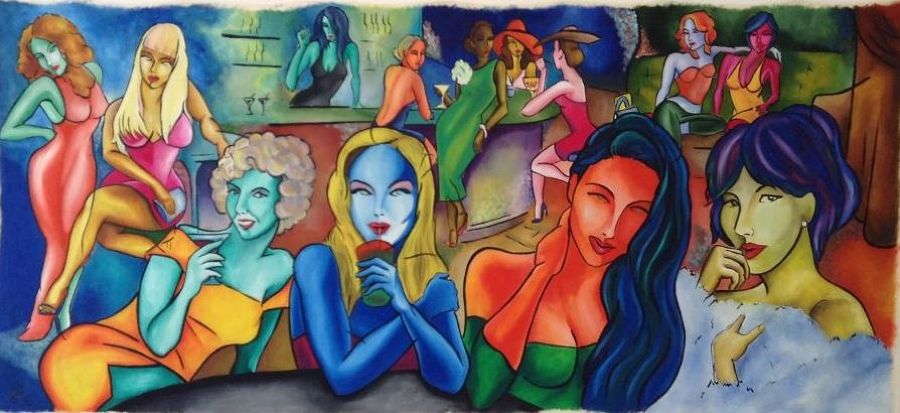 Abst. Expressionism Oil painting Girls Goes Out by Gigi Gerardo La Porta