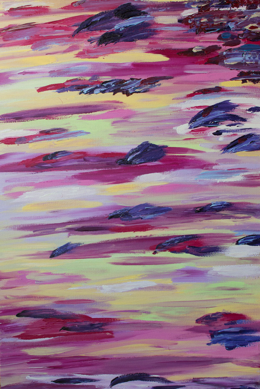 Contemporary Acrylic painting Dolphins at sunset by Nadezda Resnianskaia