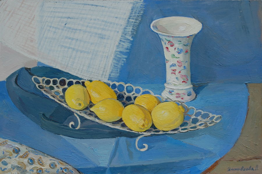 реализм масло живопись Lemons on blue colour от Polina Zinoveeva