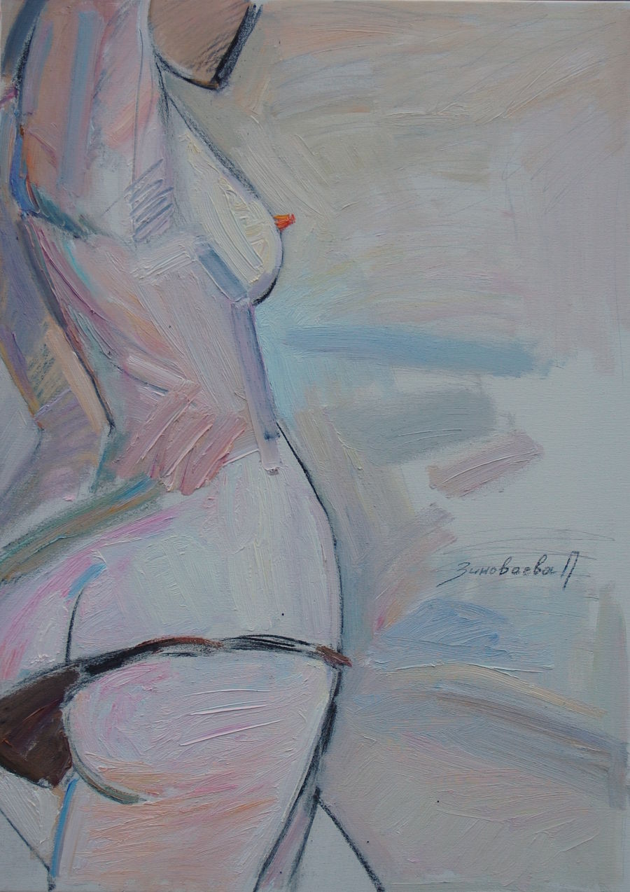 Realism Mixed Media painting Marine nude by Polina Zinoveeva