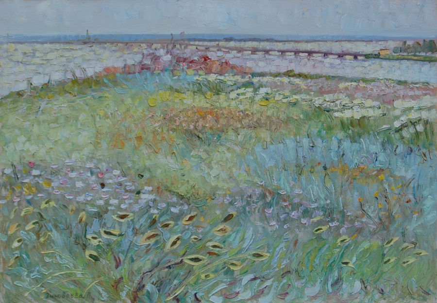 Realism Oil painting Meadow. Sergeevka by Polina Zinoveeva
