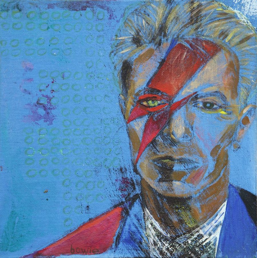Portraiture Mixed Media painting David Bowie by Alina Petkun